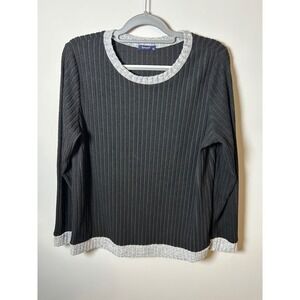 Sampeel Womens XL Ribbed Long Sleeve Black Grey Crew Neck Lightweight Sweater
